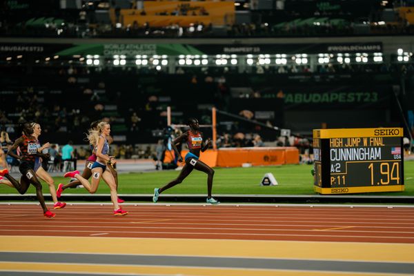 Mary Moraa (KEN/Kenya), Athing Mu (USA/United States), Keely Hodgkinson (GBR/Great Britain & N.I.) during the 800 Metres Final on Day 9 of the World Athletics Championships Budapest 23 at the National Athletics Centre in Budapest, Hungary on August 27, 2023.