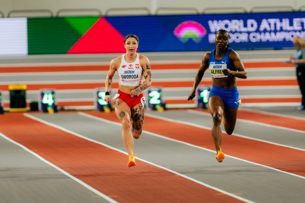 Ewa Swoboda (POL/Poland), Julien Alfred (LCA/Saint Lucia) am 02.03.2024 bei den World Athletics Indoor Championships in Glasgow (Schottland / Vereinigtes Königreich)