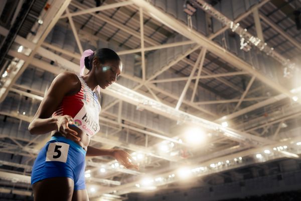 Quanera Hayes (USA/United States of America) in der 4x400m Staffel Vorlauf am 03.03.2024 bei den World Athletics Indoor Championships in Glasgow (Schottland / Vereinigtes Königreich)