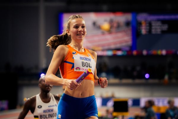 Femke Bol (NED/NEtherlands) in der 4x400m Staffel Vorlauf am 03.03.2024 bei den World Athletics Indoor Championships in Glasgow (Schottland / Vereinigtes Königreich)
