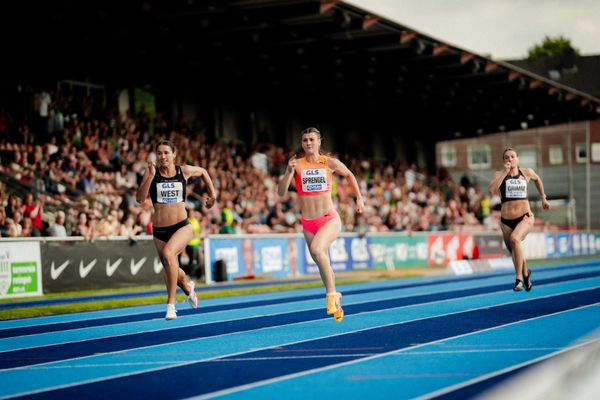 Tori West (AUS), Sandrina Sprengel (GER | LG Steinlach-Zollern), Vanessa Grimm (GER | Königsteiner LV) über 200m am 22.06.2024 beim Stadtwerke Ratingen Mehrkampf-Meeting 2024 in Ratingen