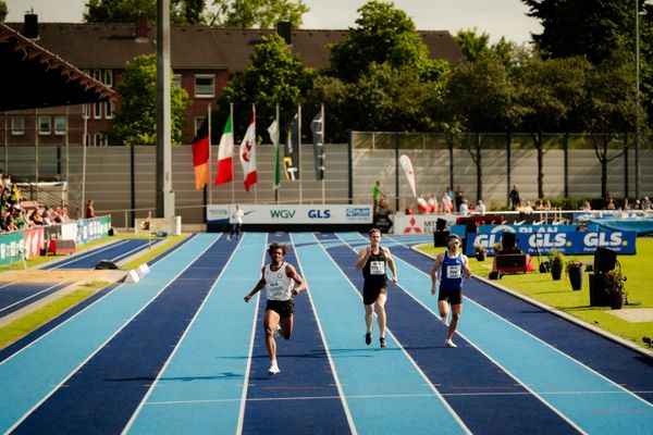 Fred Isaac Fleurisson (GER | SV Leonardo da Vinci Nauen), Niels Pittomvils (BEL), Léon Mak (NED) am 22.06.2024 beim Stadtwerke Ratingen Mehrkampf-Meeting 2024 in Ratingen