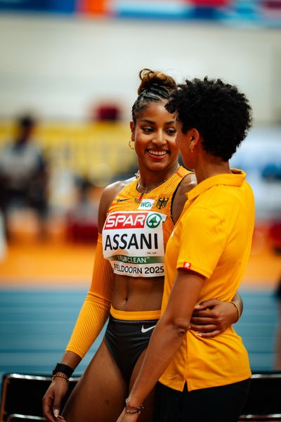 Mikaelle Assani (GER/Germany), Malaika Mihambo (GER/Germany) during the European Athletics Indoor Championships on 07/03/2025 at the Omnisport Arena in Apeldoorn