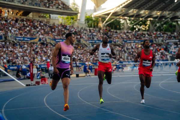 Freddie Crittenden (United States), Grant Holloway (United States), Jason Joseph (Switzerland) during the 110m Hurdles at the Wanda Diamond League MEETING de Paris on 20/06/2025 in Paris