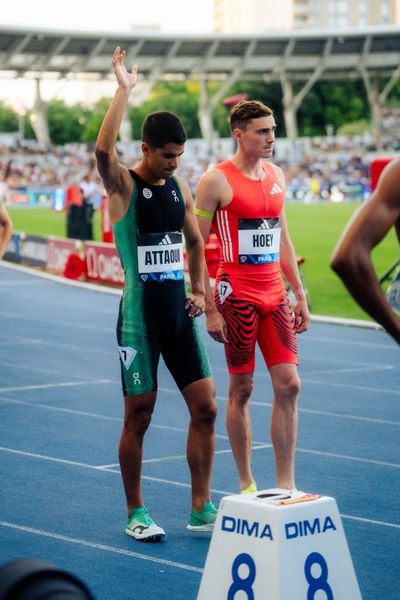 Mohamed Attaoui (Spain), Josh Hoey (United States)  during the 800m race at the Wanda Diamond League MEETING de Paris on 20/06/2025 in Paris