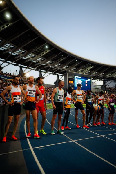 Festus Lagat (Kenya), Stefan Nillessen (Netherlands), Abel Kipsang (Kenya), George Mills (United Kingdom), Azeddine Habz (France), Žan Rudolf (Slovenia), Mounir Akbache (France) during the 1500m race at the Wanda Diamond League MEETING de Paris on 20/06/2025 in Paris