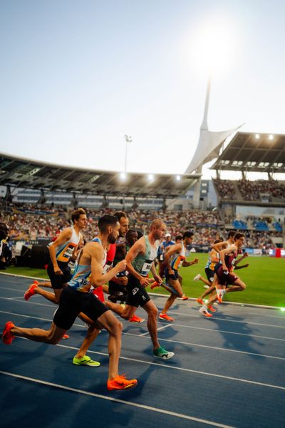 George Mills (United Kingdom), Azeddine Habz (France), Žan Rudolf (Slovenia), Mounir Akbache (France) during the 1500m race at the Wanda Diamond League MEETING de Paris on 20/06/2025 in Paris