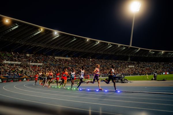 Valentin Gondouin (France), Santiago Catrofe (Uruguay), Gemechu Dida (Ethiopia), Etienne Daguinos (France),irhanu Balew (Bahrain), Graham Blanks (United States), Jacob Krop (Kenya), Mezgebu Sime (Ethiopia), Adriaan Wildschutt (South Africa), Samuel Tefera (Ethiopia), Soufiane El Bakkali (Morocco), Yann Schrub (France), Jimmy Gressier (France), Nico Young (United States), Yomif Kejelcha (Ethiopia), Addisu Yihune (Ethiopia), Jude Thomas (Australia), Boaz Kiprugut (Kenya) during the 5000m race at the Wanda Diamond League MEETING de Paris on 20/06/2025 in Paris