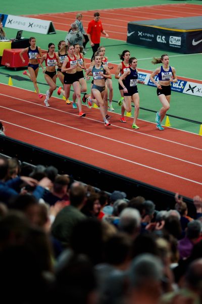 Marie Pröpsting (VfL Eintracht Hannover), Anna Malena Wolff López (Braunschweiger Laufclub), Majtie Kolberg ( LG Kreis Ahrweiler), Leandra Lorenz (Berlin Track Club) am 01.03.2026 bei den Deutschen Hallen Meisterschaften in der Helmut-Körnig-Halle in Dortmund