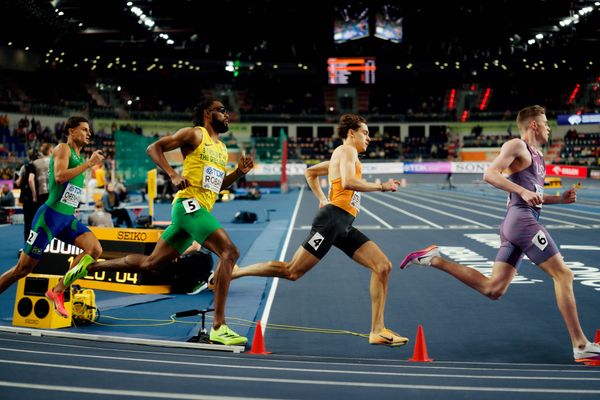 Guilherme Orenhas (Brazil), Handal Roban (Saint Vincent), Alexander Stepanov (Germany) on 20.03.2026 at the World Athletics Indoor Championships 2026 in Torun